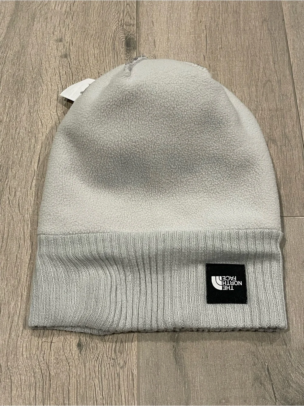 The North Face Youth Pom Beanie Gray White Fleece Lined Winter Knit Hat One Size